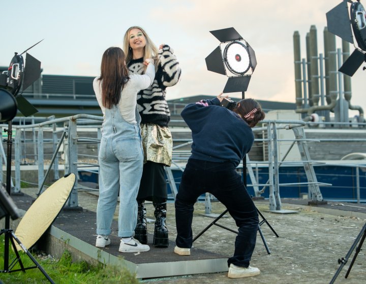 Students conducting a shoot on Penryn Campus